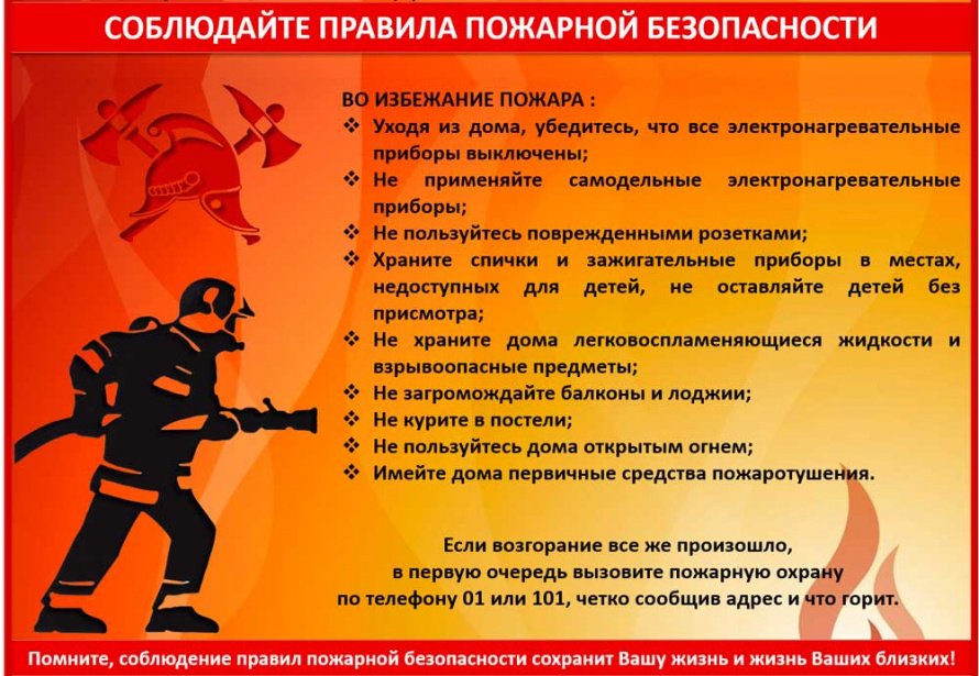 Памятка о соблюдении мер пожарной безопасности