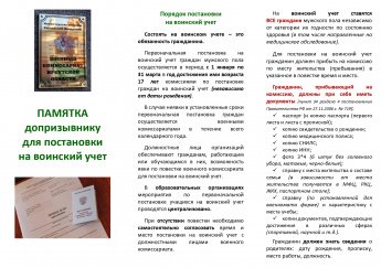 ПАМЯТКА допризывнику для постановки на воинский учет